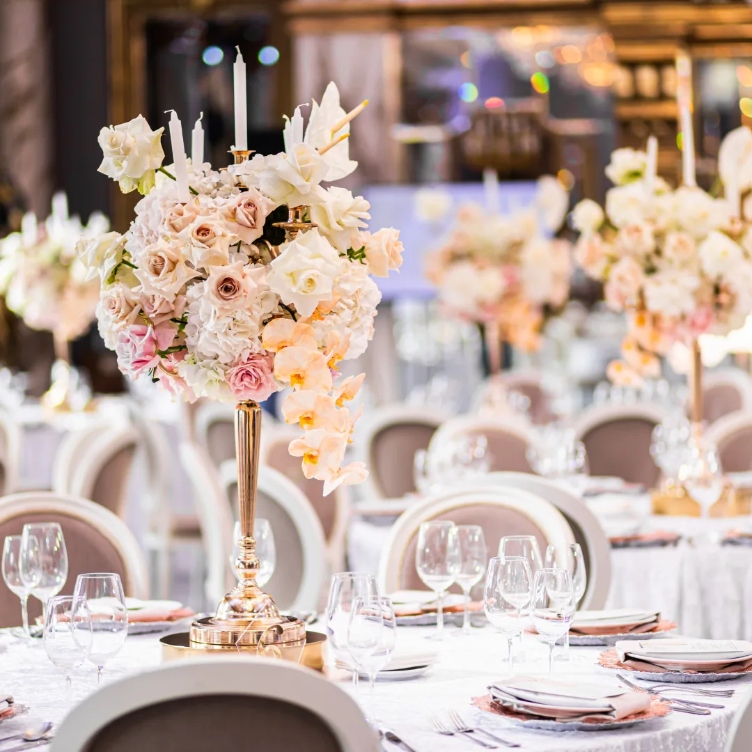 Formal wedding venue elegant table setting