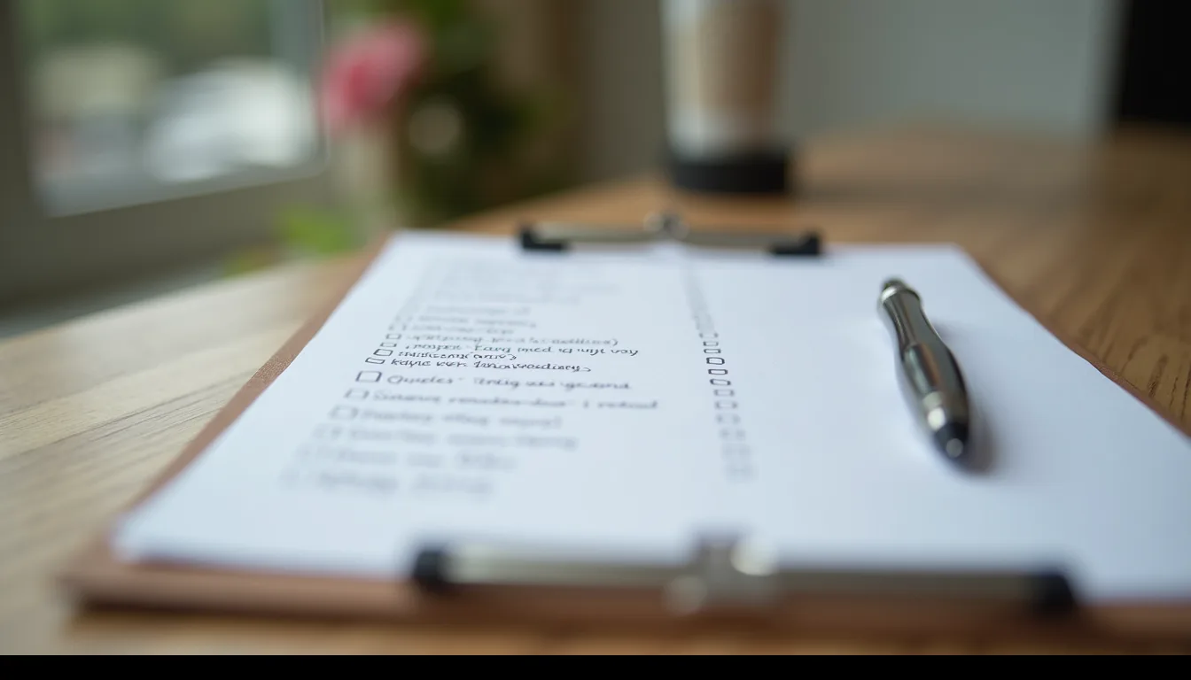 Close-up of a wedding planner’s checklist and notes on a clipboard