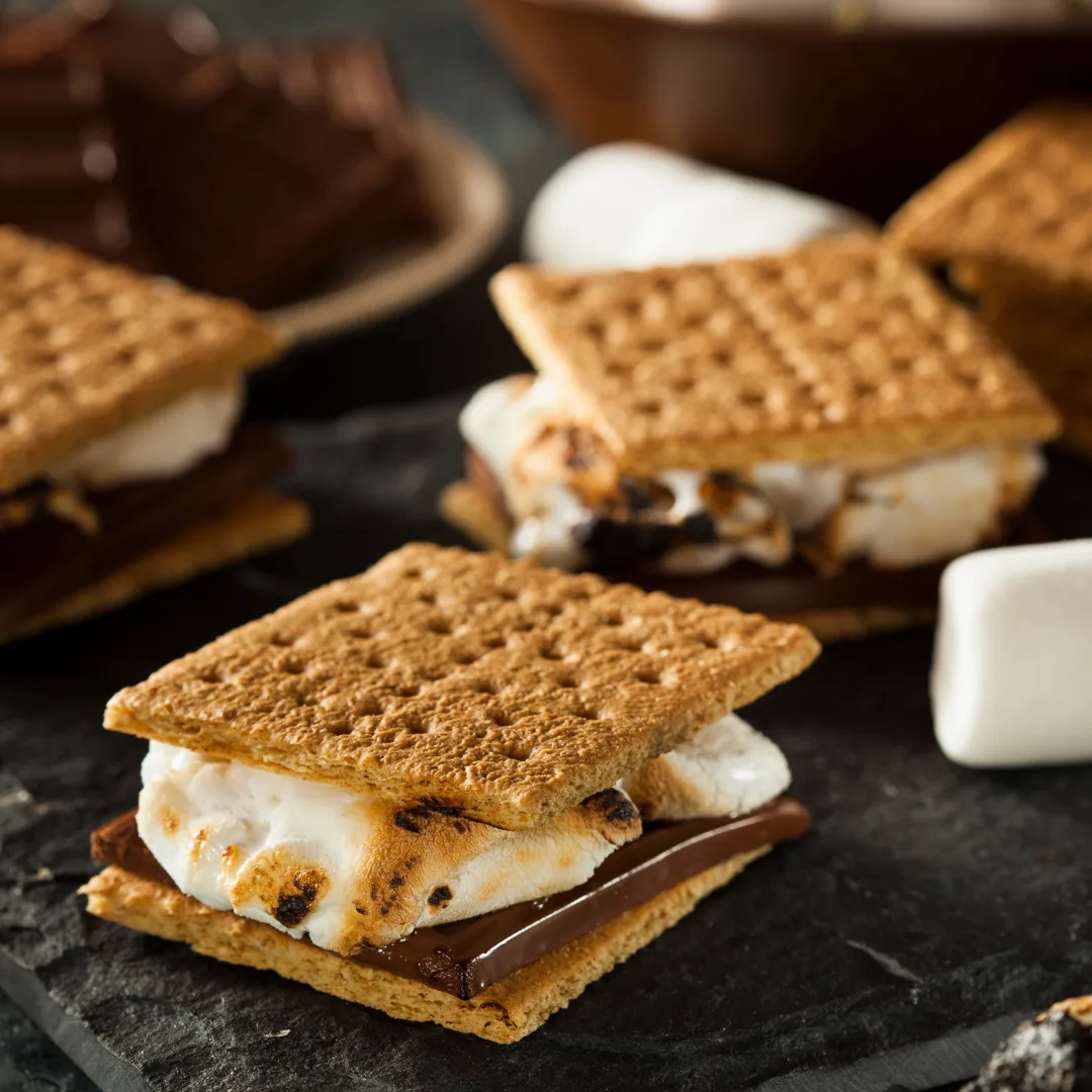 roasted smores on a table