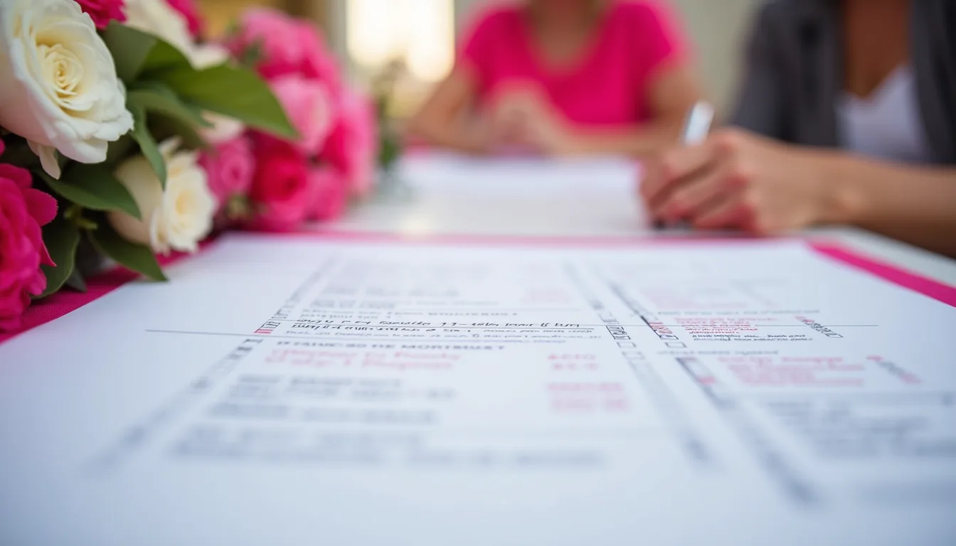 Close-up view of a wedding coordinator’s checklist and schedule
