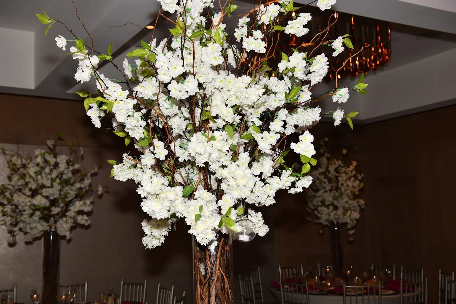 Cherry blossom arrangements in the reception room