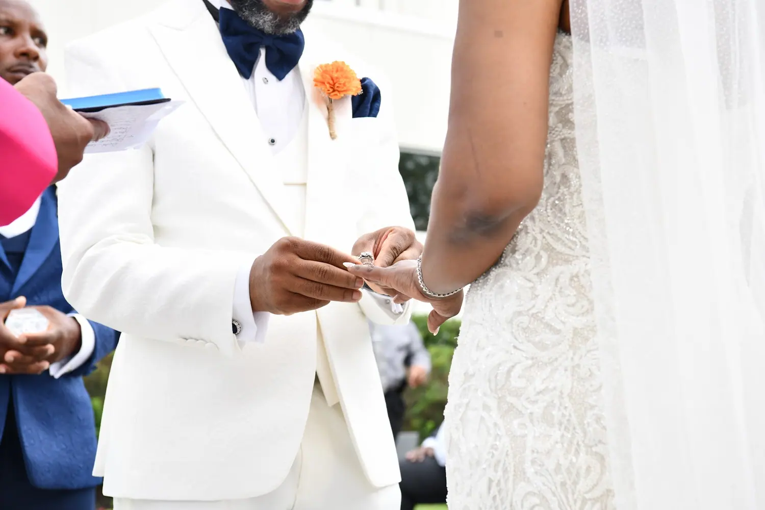Exchanging rings during the ceremony