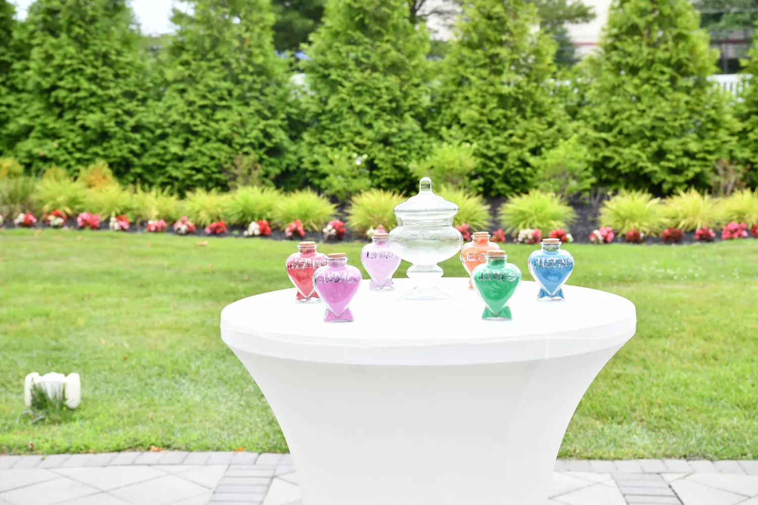 Welcome table set on the lawn
