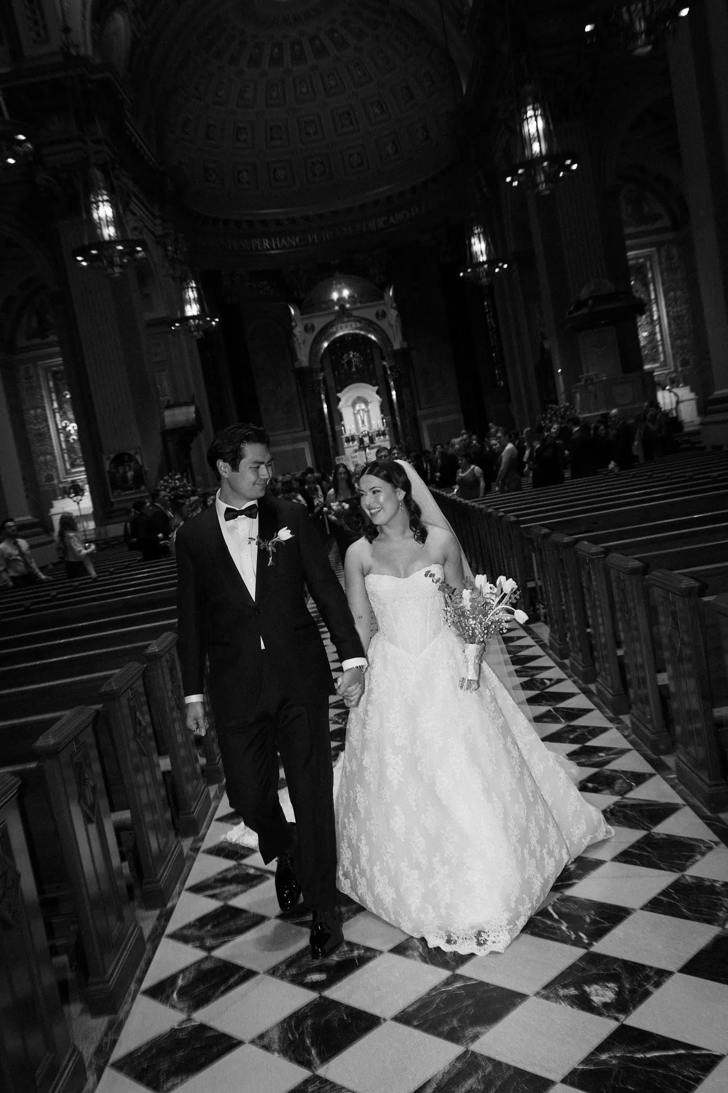 The couple on the checkered cathedral floor